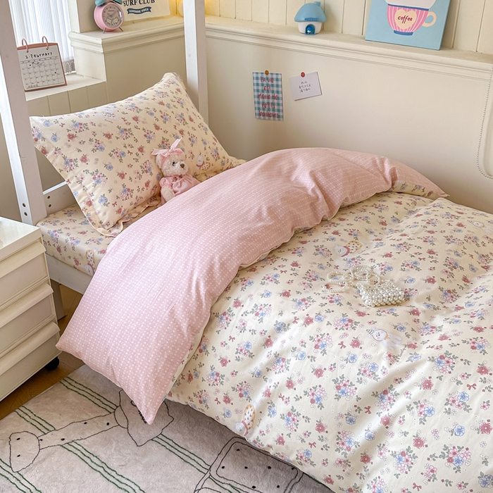 91家纺网 家纺一手货源 找家纺 2025新款学生宿舍全棉三件套 艾茉莉