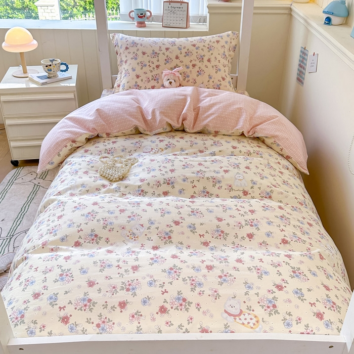 91家纺网 家纺一手货源 找家纺 2025新款学生宿舍全棉三件套 艾茉莉