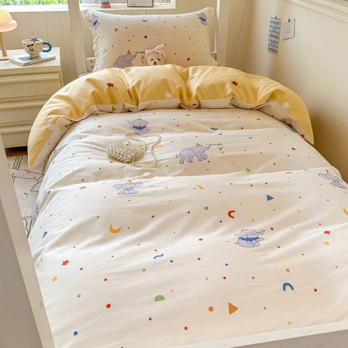 91家纺网 家纺一手货源 找家纺 2025新款学生宿舍全棉三件套 彩点小象