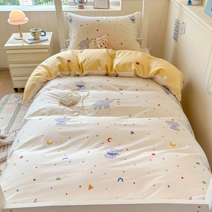 91家纺网 家纺一手货源 找家纺 2025新款学生宿舍全棉三件套 彩点小象