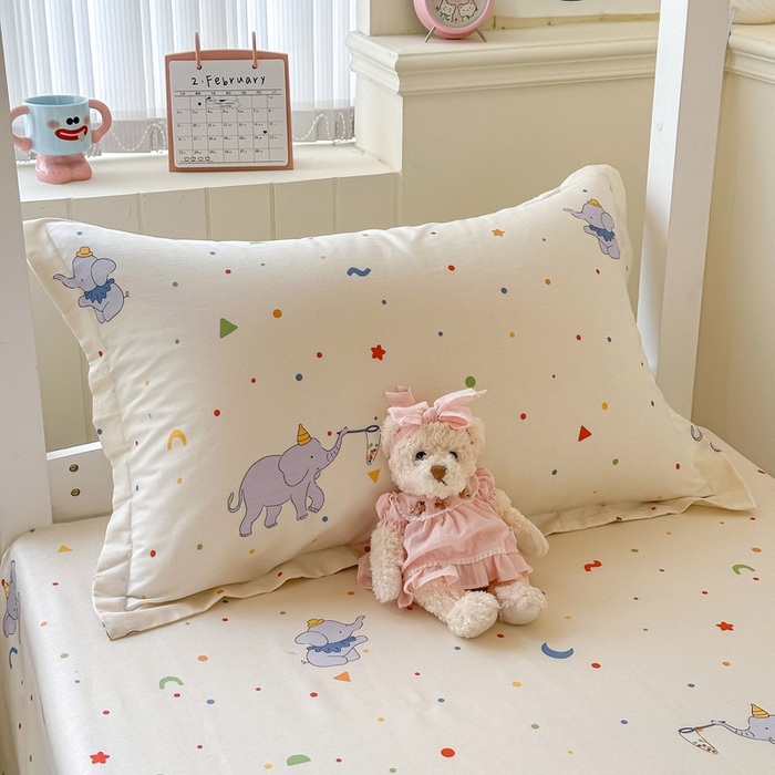 91家纺网 家纺一手货源 找家纺 2025新款学生宿舍全棉三件套 彩点小象