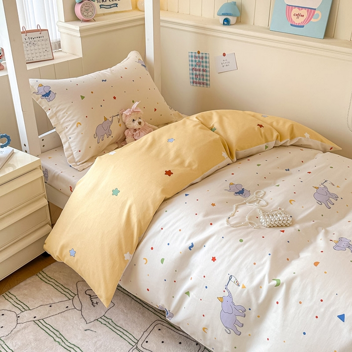 91家纺网 家纺一手货源 找家纺 2025新款学生宿舍全棉三件套 彩点小象