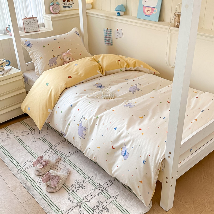 91家纺网 家纺一手货源 找家纺 2025新款学生宿舍全棉三件套 彩点小象