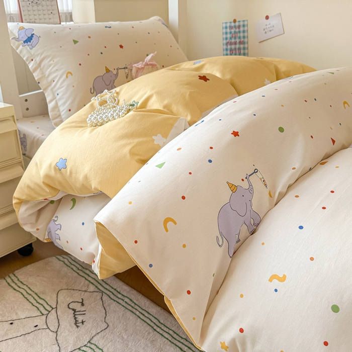 91家纺网 家纺一手货源 找家纺 2025新款学生宿舍全棉三件套 彩点小象