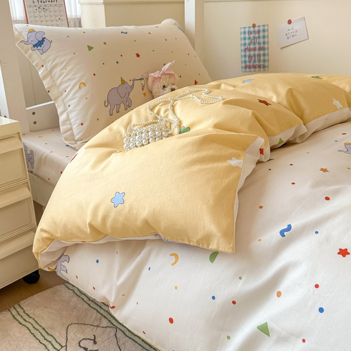 91家纺网 家纺一手货源 找家纺 2025新款学生宿舍全棉三件套 彩点小象