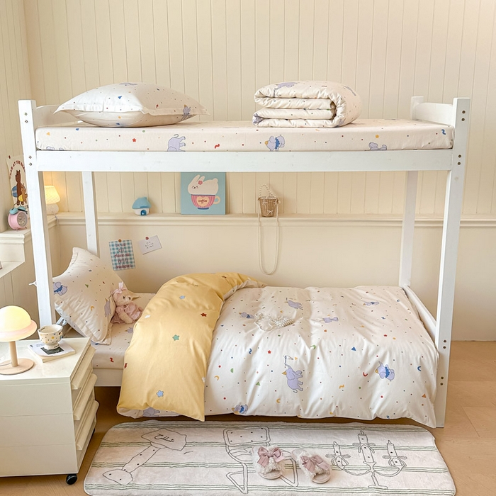 91家纺网 家纺一手货源 找家纺 2025新款学生宿舍全棉三件套 彩点小象