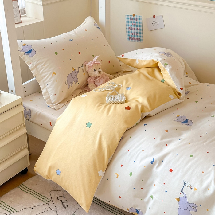 91家纺网 家纺一手货源 找家纺 2025新款学生宿舍全棉三件套 彩点小象