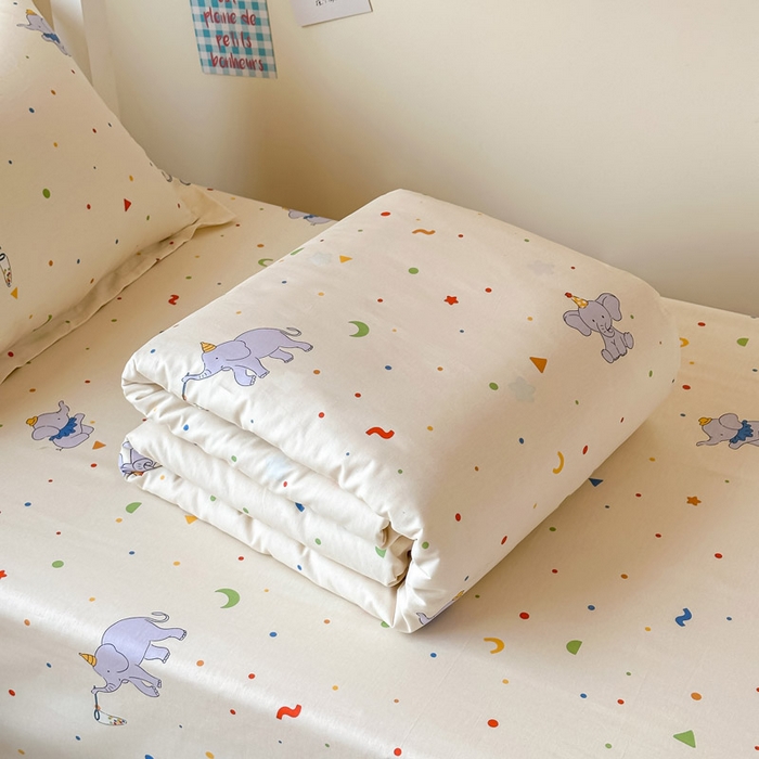 91家纺网 家纺一手货源 找家纺 2025新款学生宿舍全棉三件套 彩点小象