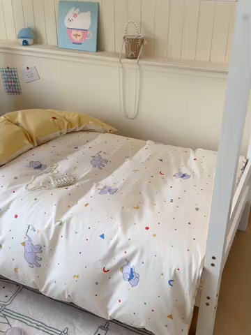 91家纺网 家纺一手货源 找家纺 2025新款学生宿舍全棉三件套 彩点小象