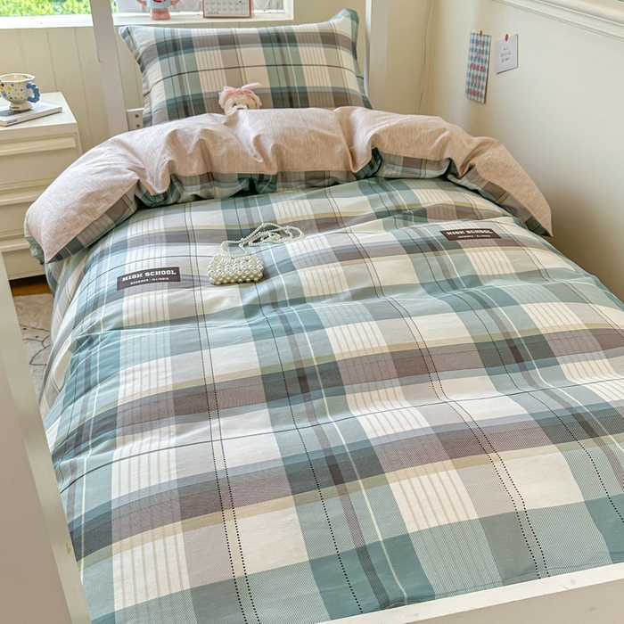 91家纺网 家纺一手货源 找家纺 2025新款学生宿舍全棉三件套 格兰德-咖