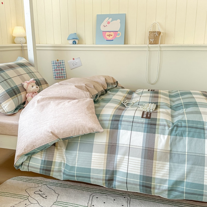 91家纺网 家纺一手货源 找家纺 2025新款学生宿舍全棉三件套 格兰德-咖