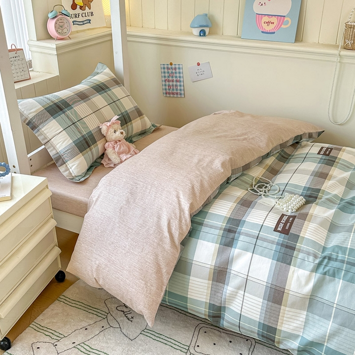 91家纺网 家纺一手货源 找家纺 2025新款学生宿舍全棉三件套 格兰德-咖