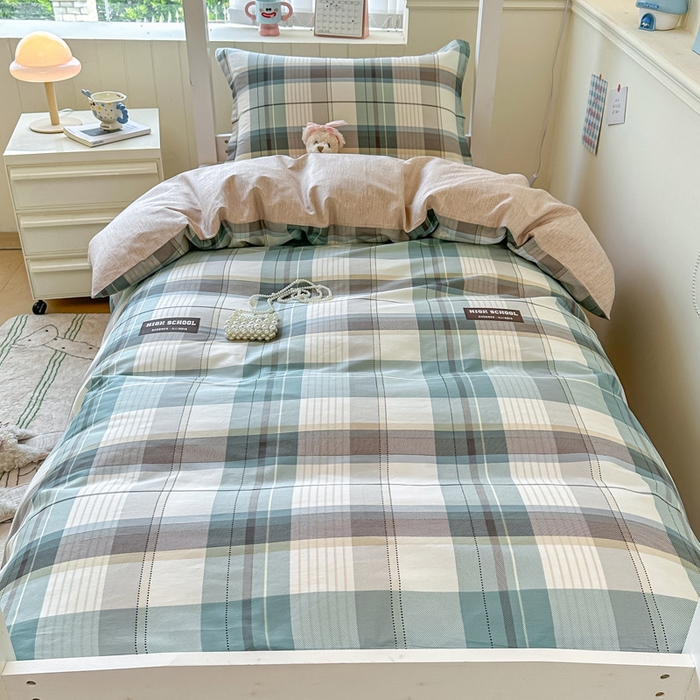 91家纺网 家纺一手货源 找家纺 2025新款学生宿舍全棉三件套 格兰德-咖