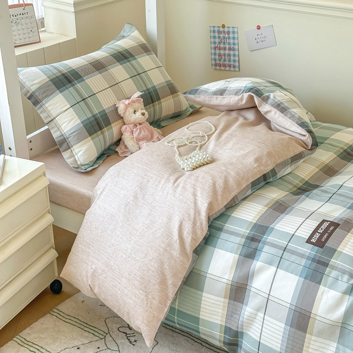 91家纺网 家纺一手货源 找家纺 2025新款学生宿舍全棉三件套 格兰德-咖