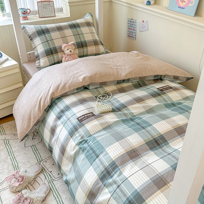 91家纺网 家纺一手货源 找家纺 2025新款学生宿舍全棉三件套 格兰德-咖