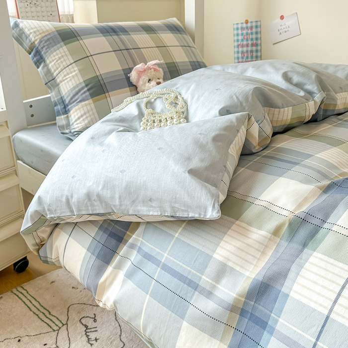 91家纺网 家纺一手货源 找家纺 2025新款学生宿舍全棉三件套 格兰德-蓝