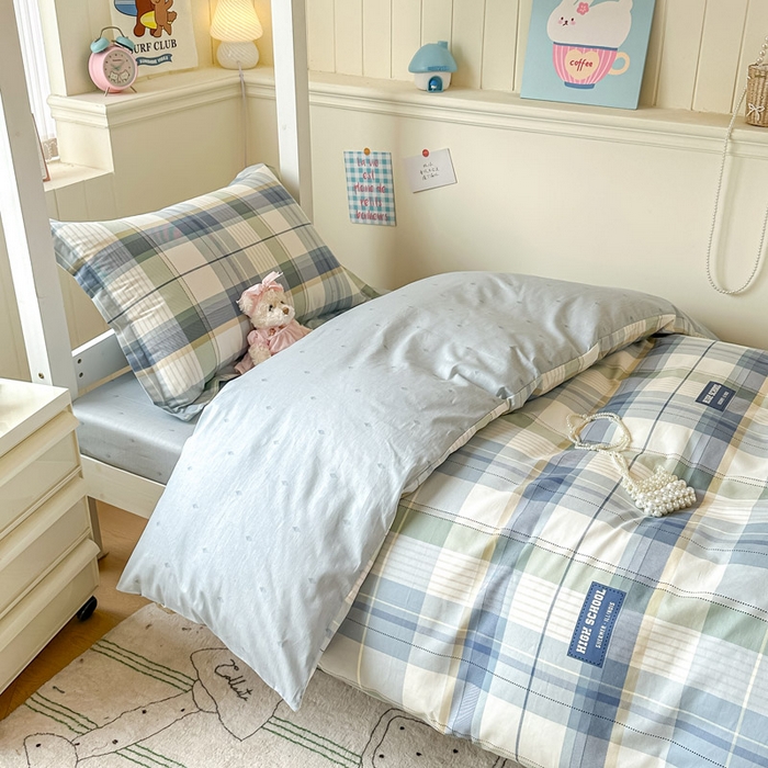 91家纺网 家纺一手货源 找家纺 2025新款学生宿舍全棉三件套 格兰德-蓝