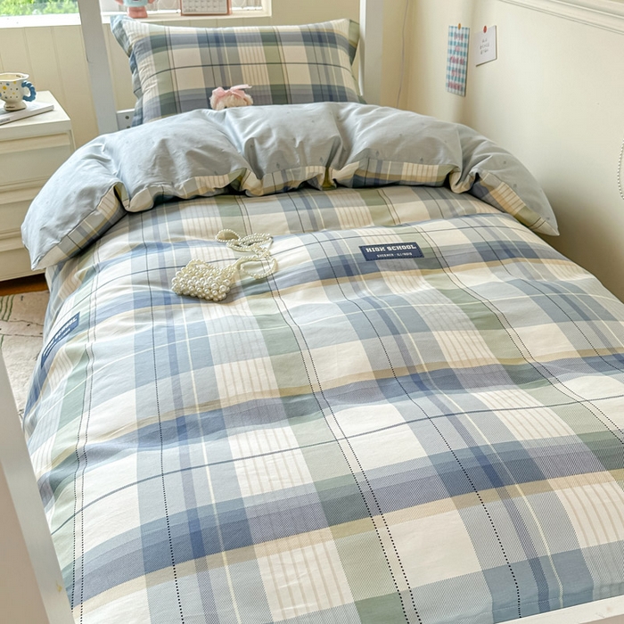 91家纺网 家纺一手货源 找家纺 2025新款学生宿舍全棉三件套 格兰德-蓝