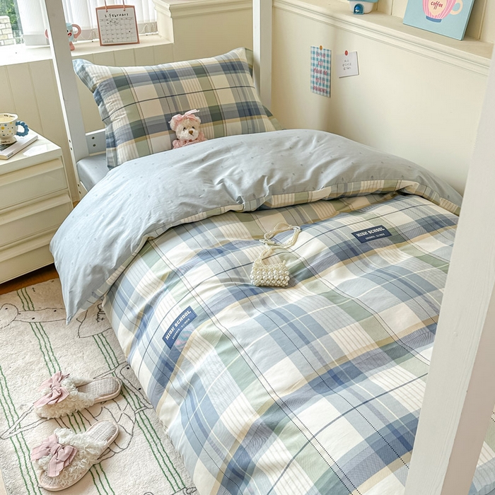 91家纺网 家纺一手货源 找家纺 2025新款学生宿舍全棉三件套 格兰德-蓝