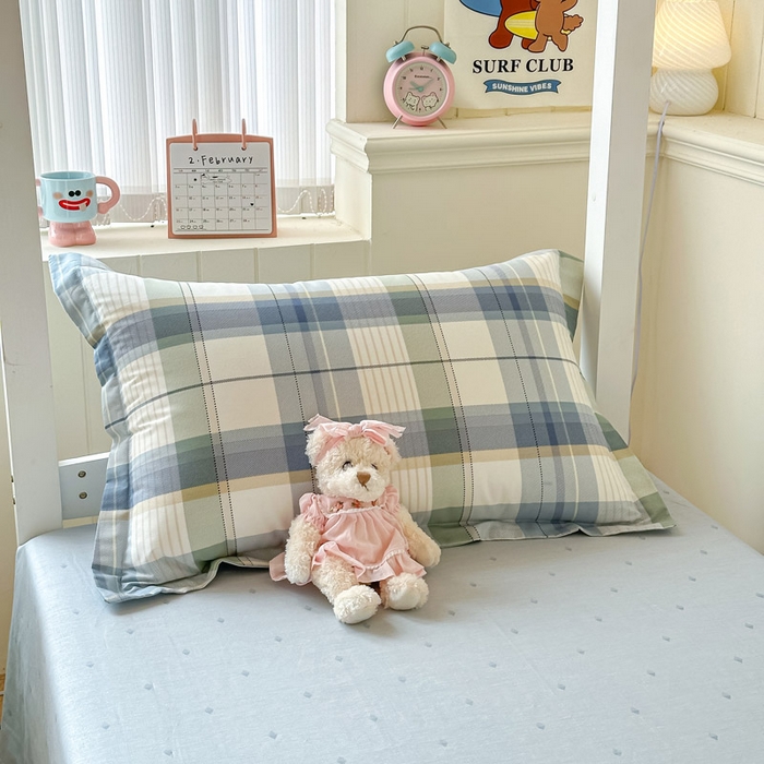 91家纺网 家纺一手货源 找家纺 2025新款学生宿舍全棉三件套 格兰德-蓝