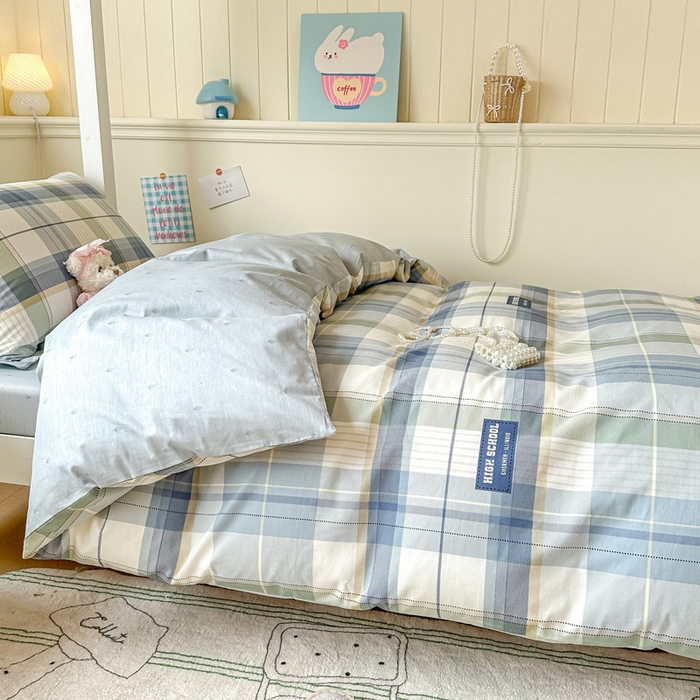 91家纺网 家纺一手货源 找家纺 2025新款学生宿舍全棉三件套 格兰德-蓝