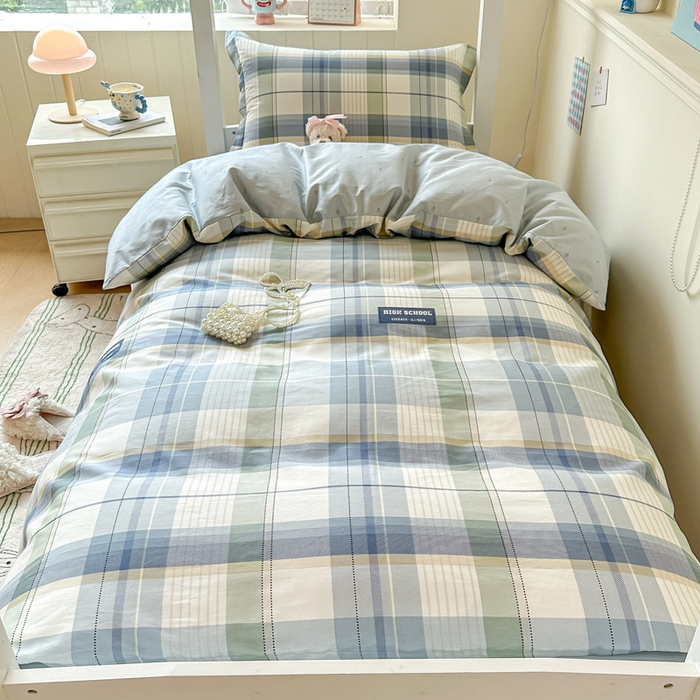 91家纺网 家纺一手货源 找家纺 2025新款学生宿舍全棉三件套 格兰德-蓝