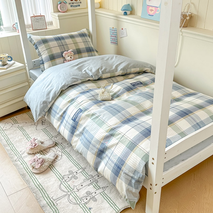 91家纺网 家纺一手货源 找家纺 2025新款学生宿舍全棉三件套 格兰德-蓝