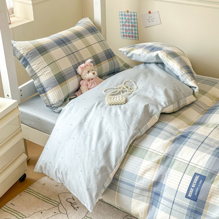 91家纺网 家纺一手货源 找家纺 2025新款学生宿舍全棉三件套 格兰德-蓝