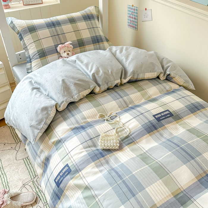 91家纺网 家纺一手货源 找家纺 2025新款学生宿舍全棉三件套 格兰德-蓝