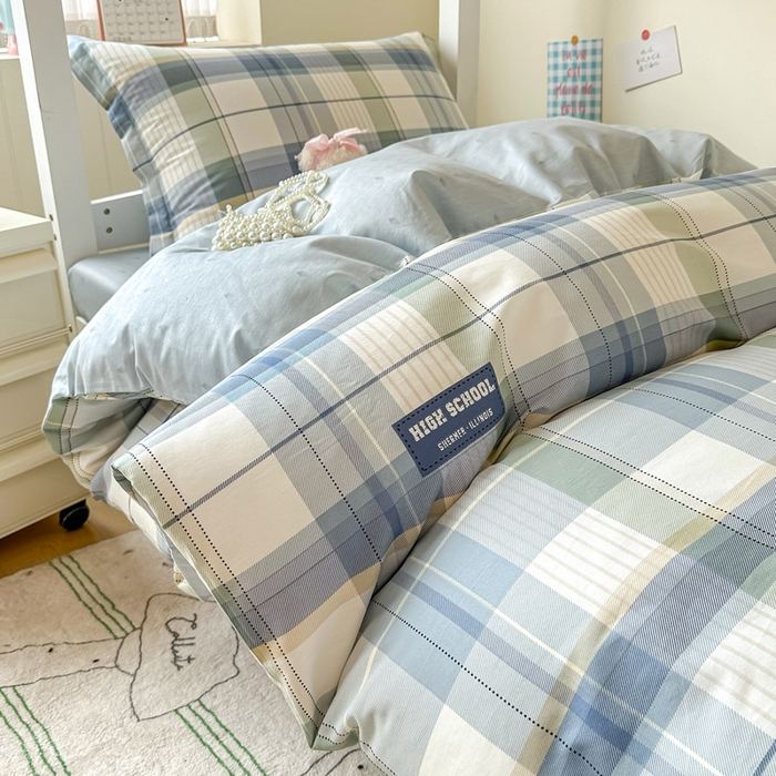 91家纺网 家纺一手货源 找家纺 2025新款学生宿舍全棉三件套 格兰德-蓝