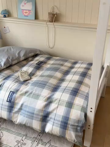 91家纺网 家纺一手货源 找家纺 2025新款学生宿舍全棉三件套 格兰德-蓝