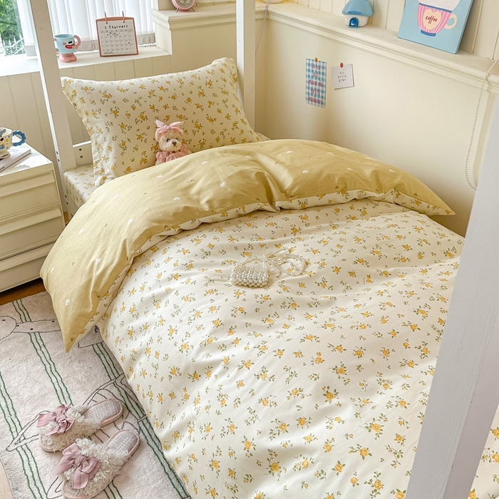 91家纺网 家纺一手货源 找家纺 2025新款学生宿舍全棉三件套 故事小黄花