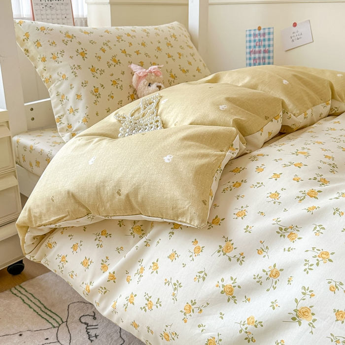 91家纺网 家纺一手货源 找家纺 2025新款学生宿舍全棉三件套 故事小黄花