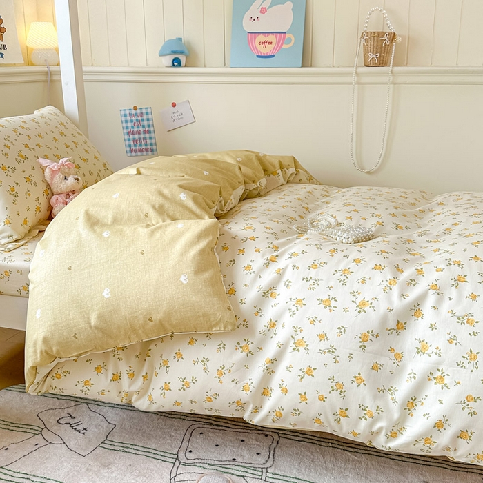 91家纺网 家纺一手货源 找家纺 2025新款学生宿舍全棉三件套 故事小黄花