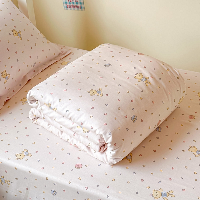 91家纺网 家纺一手货源 找家纺 2025新款学生宿舍全棉三件套 泡泡小熊