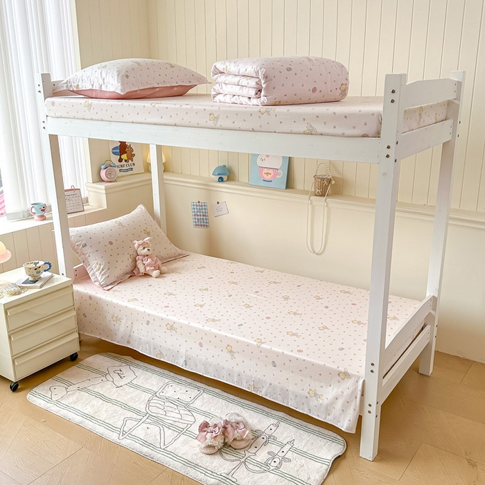 91家纺网 家纺一手货源 找家纺 2025新款学生宿舍全棉三件套 泡泡小熊