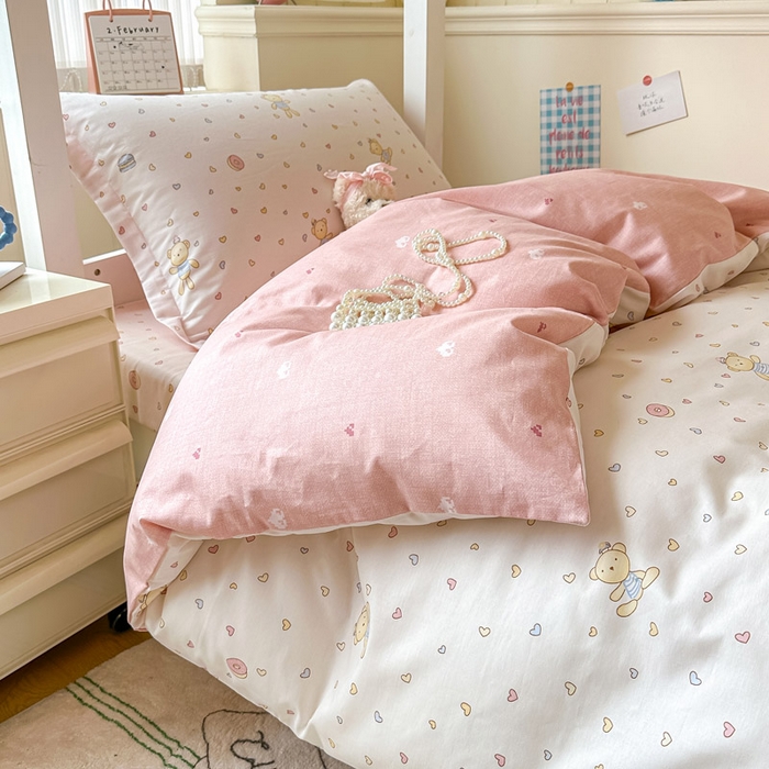 91家纺网 家纺一手货源 找家纺 2025新款学生宿舍全棉三件套 泡泡小熊