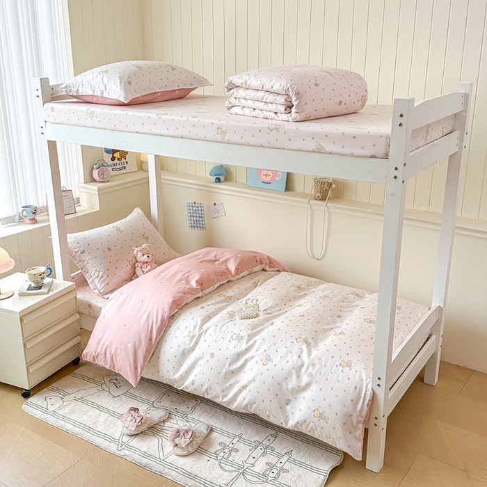 91家纺网 家纺一手货源 找家纺 2025新款学生宿舍全棉三件套 泡泡小熊