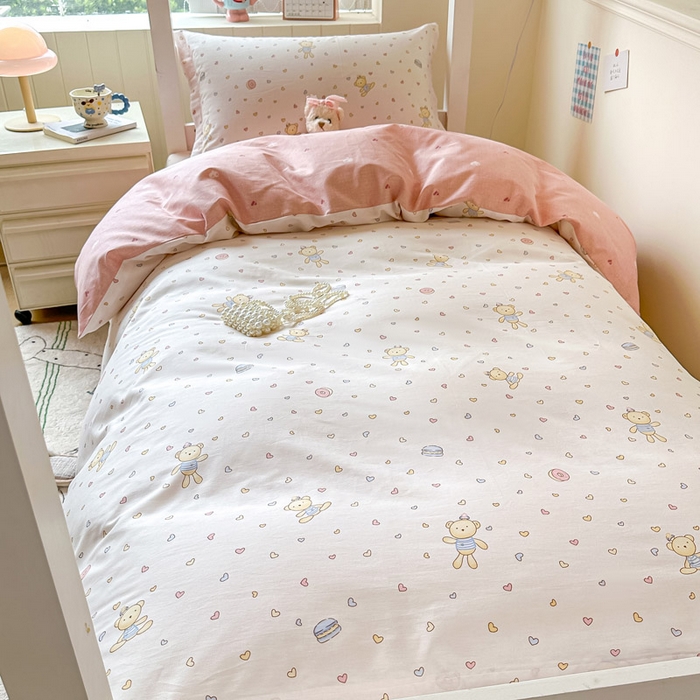 91家纺网 家纺一手货源 找家纺 2025新款学生宿舍全棉三件套 泡泡小熊