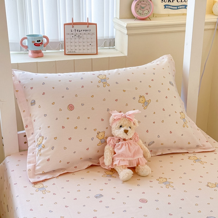 91家纺网 家纺一手货源 找家纺 2025新款学生宿舍全棉三件套 泡泡小熊