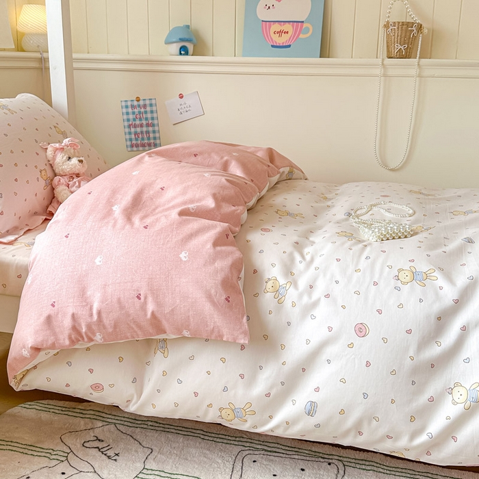 91家纺网 家纺一手货源 找家纺 2025新款学生宿舍全棉三件套 泡泡小熊