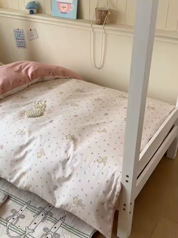 91家纺网 家纺一手货源 找家纺 2025新款学生宿舍全棉三件套 泡泡小熊