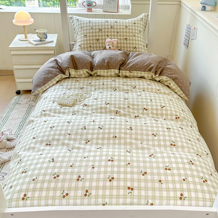 91家纺网 家纺一手货源 找家纺 2025新款学生宿舍全棉三件套 酸甜樱桃