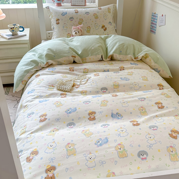 91家纺网 家纺一手货源 找家纺 2025新款学生宿舍全棉三件套 童趣绘彩