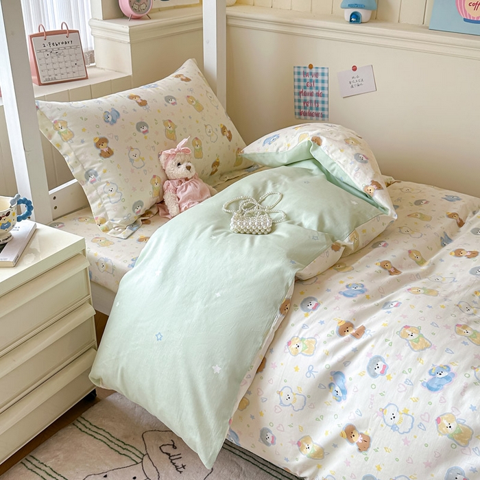 91家纺网 家纺一手货源 找家纺 2025新款学生宿舍全棉三件套 童趣绘彩