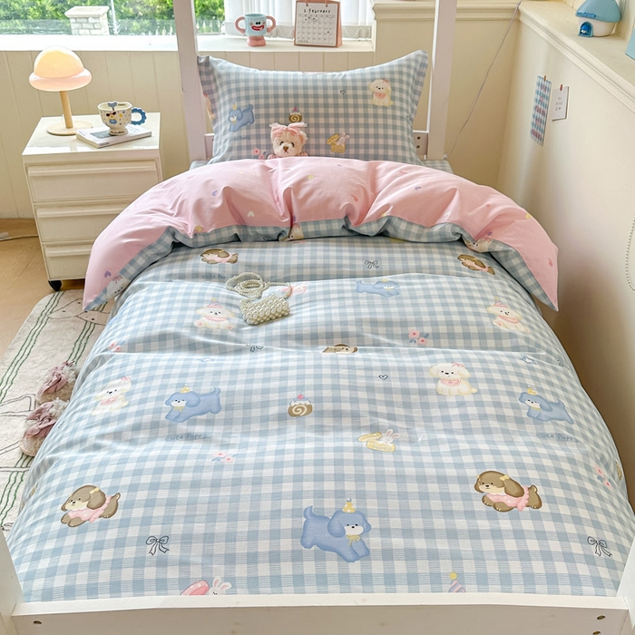 91家纺网 家纺一手货源 找家纺 2025新款学生宿舍全棉三件套 星星发夹狗