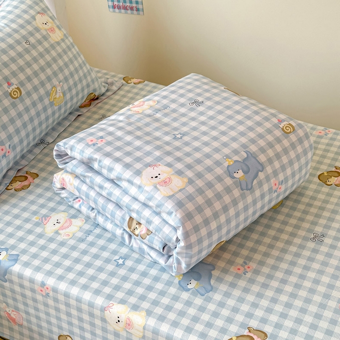 91家纺网 家纺一手货源 找家纺 2025新款学生宿舍全棉三件套 星星发夹狗