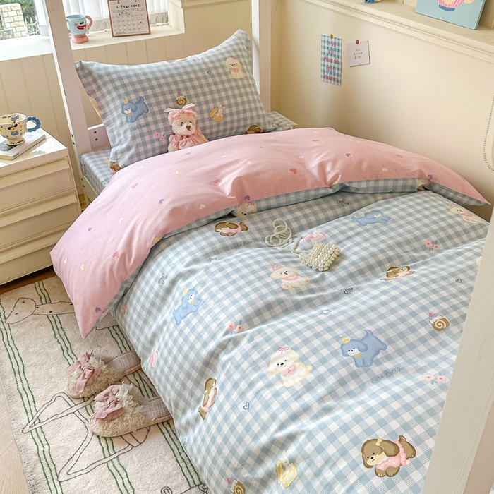 91家纺网 家纺一手货源 找家纺 2025新款学生宿舍全棉三件套 星星发夹狗