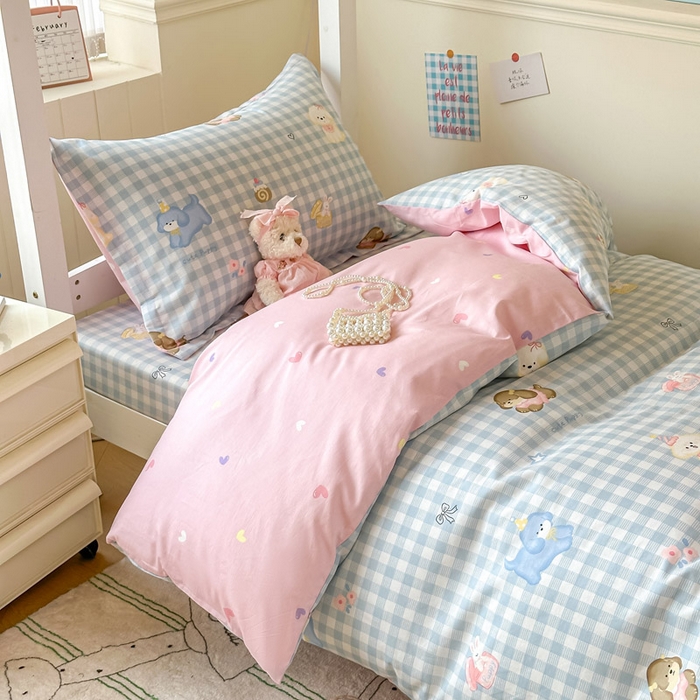 91家纺网 家纺一手货源 找家纺 2025新款学生宿舍全棉三件套 星星发夹狗