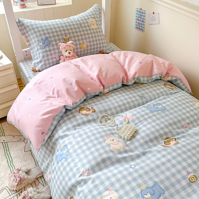 91家纺网 家纺一手货源 找家纺 2025新款学生宿舍全棉三件套 星星发夹狗